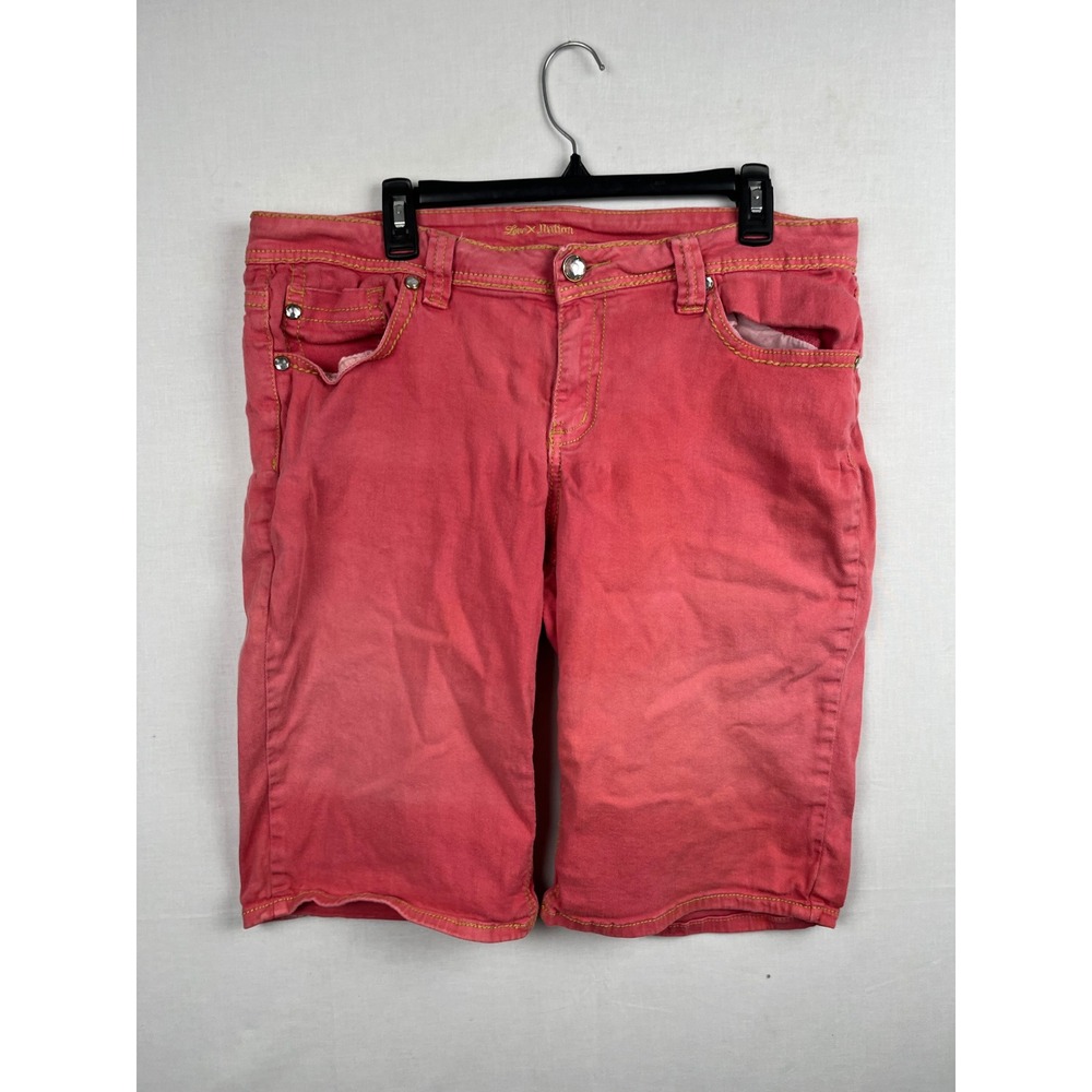Lovex Shorts Rhinestone Button Size 16 Pink Coral Stretch Bermuda